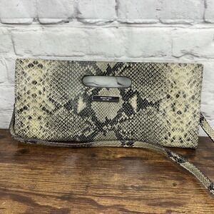 Michael Kors Snakeskin Leather Clutch With Shoulder Strap Sand